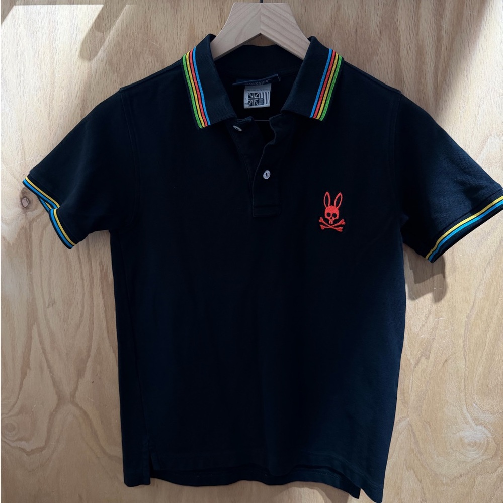 Psycho Bunny Black Polo with Colorful Trim